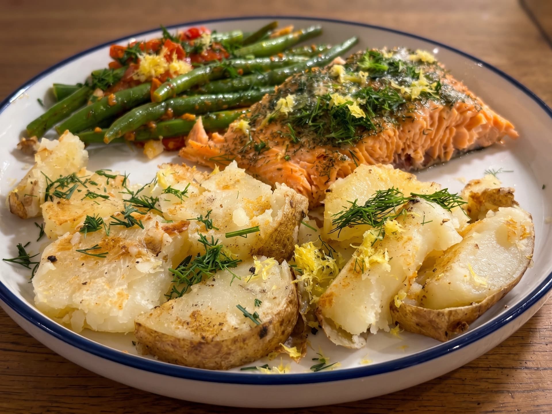 Roasted Salmon with Smashed Potatoes
