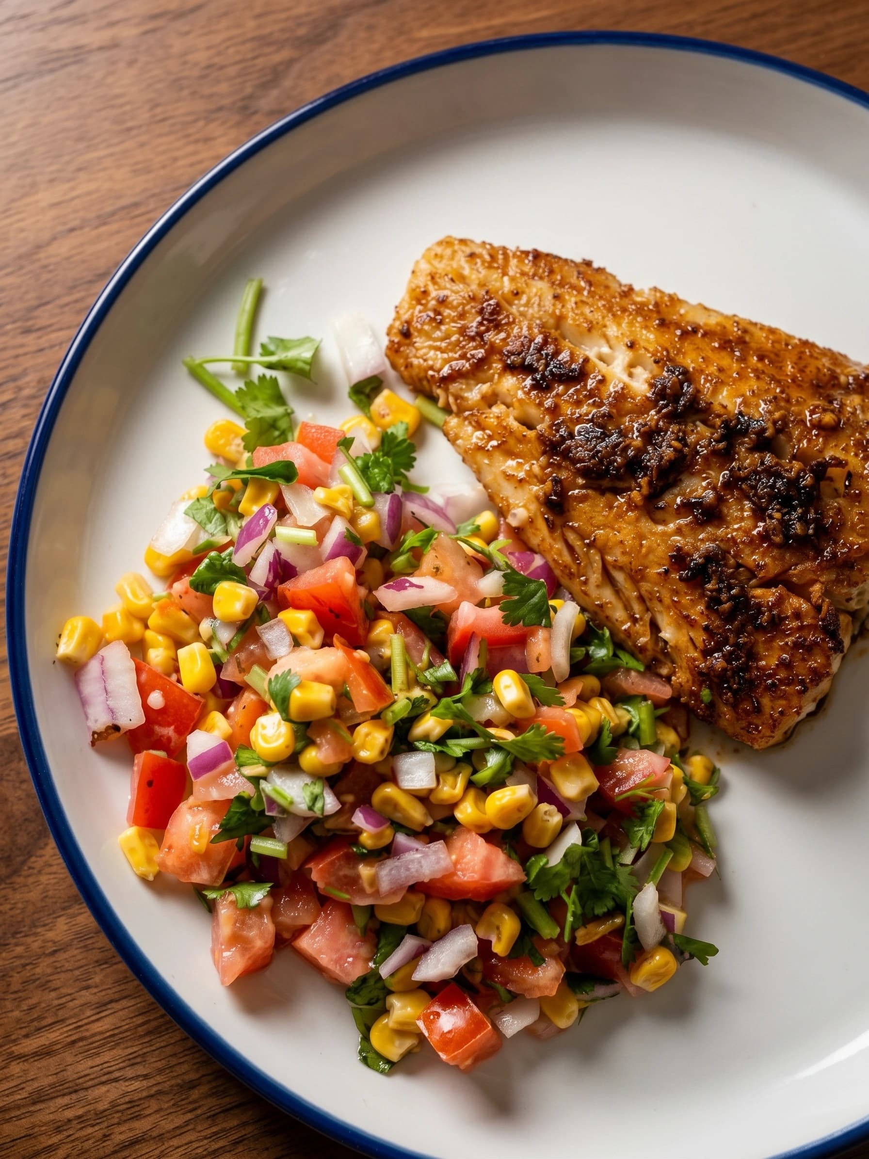 Pan-Seared Fish with Chili-Lime Rub and Charred Corn Salsa